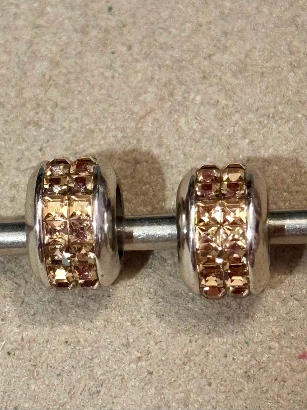 🆕Listing! Two Brighton Spectrum beads in Silver-Topaz Gold brown square crystals
